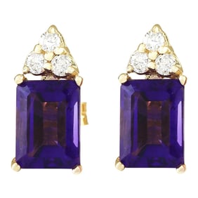 Amethyst Diamond Earrings 14K Yellow Gold