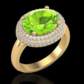 4.50 ctw Peridot & Micro Pave VS/SI Diamond Ring 18k Yellow Gold