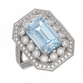 5.69 ctw Certified Aquamarine & Diamond Victorian Ring 14K White Gold