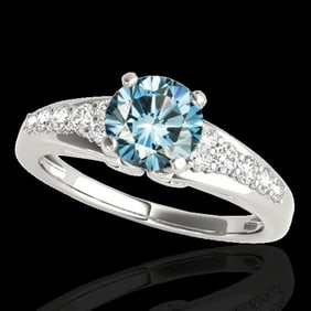 1.40 ctw SI Certified Fancy Blue Diamond Solitaire Ring 10k White Gold