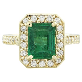 Natural Emerald Diamond Ring in 14K