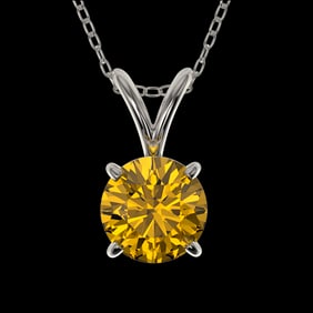 0.73 ctw Certified Intense Yellow Diamond Necklace 10k White Gold