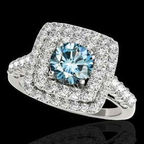 2.3 ctw SI Certified Fancy Blue Diamond Solitaire Halo Ring 10k White Gold