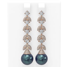 3.32 ctw Diamond & Pearl Earrings 18K Rose Gold