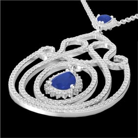 3.20 ctw Sapphire & Micro Pave Diamond Heart Necklace 14k White Gold