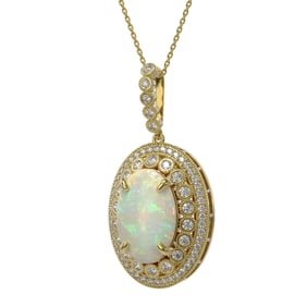 13.42 ctw Certified Opal & Diamond Victorian Necklace 14K Yellow Gold