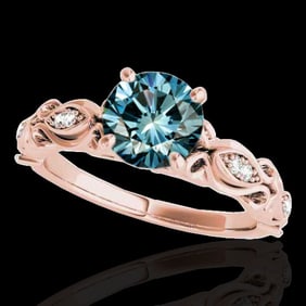 1.1 ctw SI Certified Fancy Blue Diamond Antique Ring 10k Rose Gold