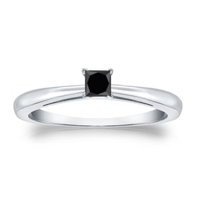 Natural 0.25 CTW Black Diamond Solitaire Ring 14K White Gold