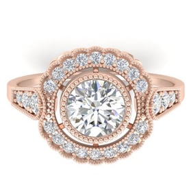 1.55 ctw Certified VS/SI Diamond Art Deco Ring 14k Rose Gold