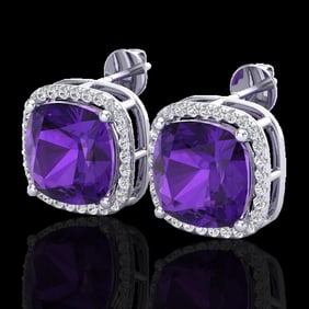 12 ctw Amethyst & Micro Pave VS/SI Diamond Earrings 18k White Gold