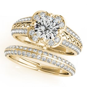 1.86 ctw Certified VS/SI Diamond 2pc Wedding Set Halo 14k Yellow Gold