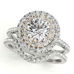 1.45 ctw Certified VS/SI Diamond 2pc Set Solitaire Halo 14k 2Tone Gold