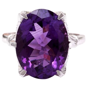 8.64 CTW Amethyst 14K White Gold Diamond Ring