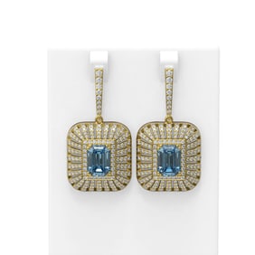 13.89 ctw Aquamarine & Diamond Earrings 18K Yellow Gold