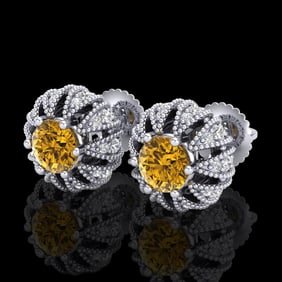 2.01 ctw Intense Fancy Yellow Diamond Art Deco Earrings 18k White Gold