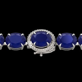 76 ctw Sapphire & Micro Pave Diamond Bracelet 14k White Gold
