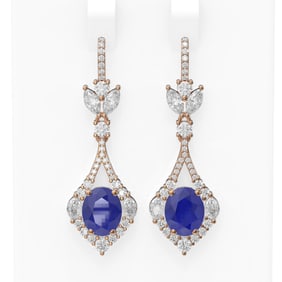 10.73 ctw Sapphire & Diamond Earrings 18K Rose Gold