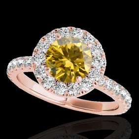 2 ctw Certified SI/I Fancy Intense Yellow Diamond Halo Ring 10k Rose Gold