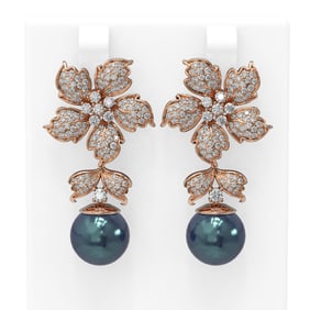 3 ctw Diamond & Pearl Earrings 18K Rose Gold