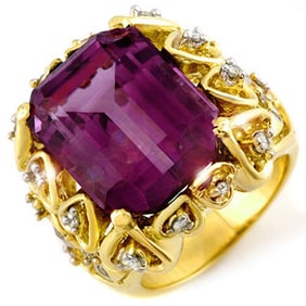 14.40 ctw Amethyst & Diamond Ring 10k Yellow Gold