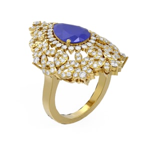 5.77 ctw Sapphire & Diamond Ring 18K Yellow Gold