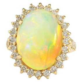 Opal Diamond Ring 14K Yellow Gold
