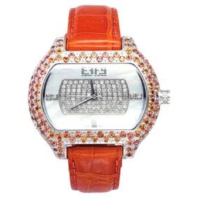 Orange Sapphire & Diamond Pave Dial