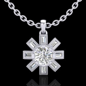 1.33 ctw VS/SI Diamond Solitaire Art Deco Stud Necklace 18k White Gold