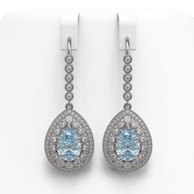 7.56 ctw Aquamarine & Diamond Victorian Earrings 14K White Gold
