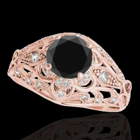 1.36 ctw Certified VS Black Diamond Solitaire Antique Ring 10k Rose Gold