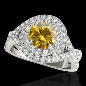 2 ctw Certified SI/I Fancy Intense Yellow Diamond Halo Ring 10k White Gold