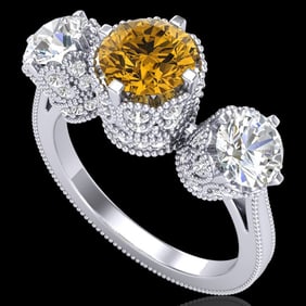 3.06 ctw Intense Fancy Yellow Diamond Art Deco Ring 18k White Gold