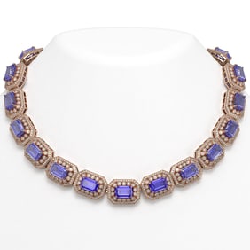 112.65 ctw Tanzanite & Diamond Victorian Necklace 14K Rose Gold
