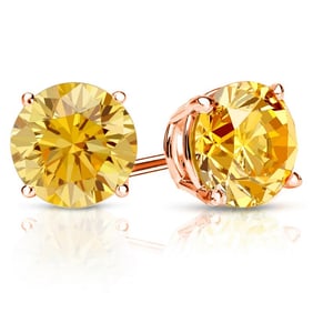 Natural 2.00 CTW Yellow Diamond Stud Earrings 14K Rose Gold