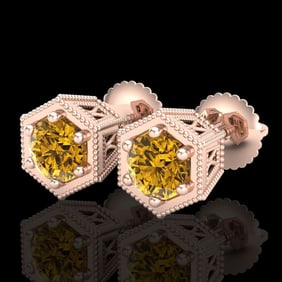 1.15 ctw Intense Fancy Yellow Diamond Art Deco Earrings 18k Rose Gold