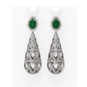7.82 ctw Emerald & Diamond Earrings 18K White Gold