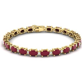 23.5 ctw Ruby & VS/SI Certified Diamond Eternity Bracelet 10k Yellow Gold