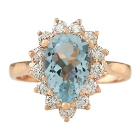 Aquamarine Diamond Ring 14K Rose Gold