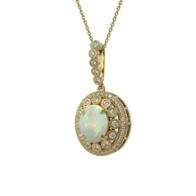 5.13 ctw Certified Opal & Diamond Victorian Necklace 14K Yellow Gold