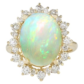 Opal Diamond Ring 14K Yellow Gold