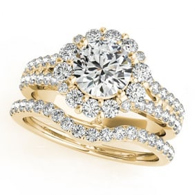 2.08 ctw Certified VS/SI Diamond 2pc Wedding Set Halo 14k Yellow Gold