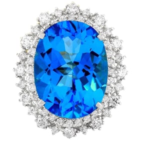 Topaz Diamond Ring In 14K Solid