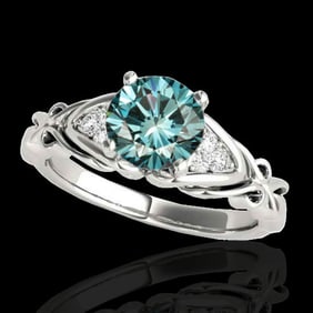 1.1 ctw SI Certified Fancy Blue Diamond Solitaire Ring 10k White Gold