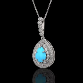3.97 ctw Turquoise & Diamond Victorian Necklace 14K White Gold