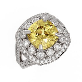 7.22 ctw Canary Citrine & Diamond Victorian Ring 14K White Gold