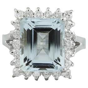 Natural Aquamarine Diamond Ring In 18K