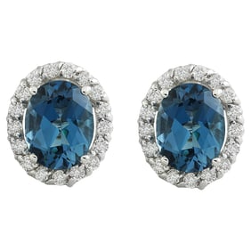London Blue Topaz Diamond Earrings 14K White Gold