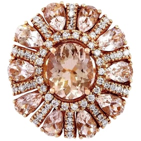 Natural Morganite Diamond Ring In 18K