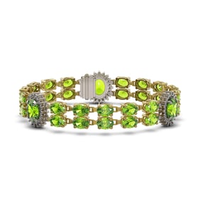 29.69 ctw Peridot & Diamond Bracelet 14K Yellow Gold