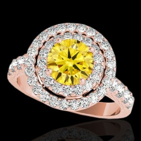 3 ctw Certified SI/I Fancy Intense Yellow Diamond Halo Ring 10k Rose Gold